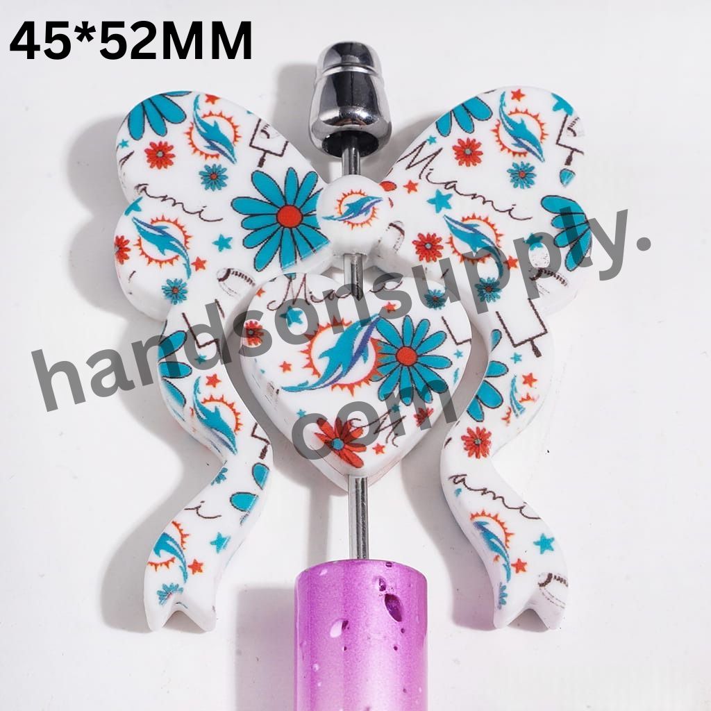 Miami American Football Team Collection with Heart & Bowtie-Shaped Silicone Focal Beads, 45*52MM