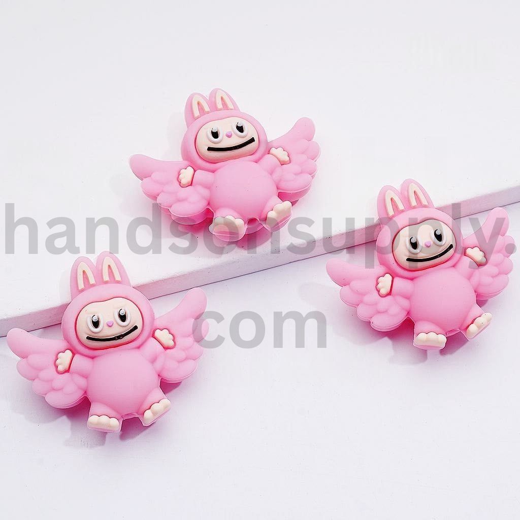 3D Pink White Cute Monster Doll with Wings Silicone Focal Beads