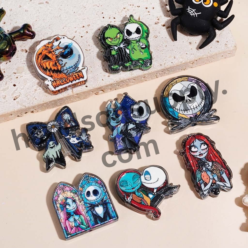 Halloween Skull Skeleton Couple Character Series Acrylic Beads, Semi-Clear, Random Mix