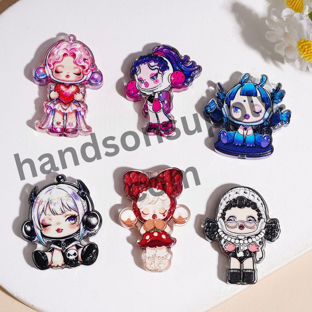 Adorable Baby Girl Doll Sweet & Cool Fashion Style Acrylic Beads, Various Designs, Multi-Color Random Mix
