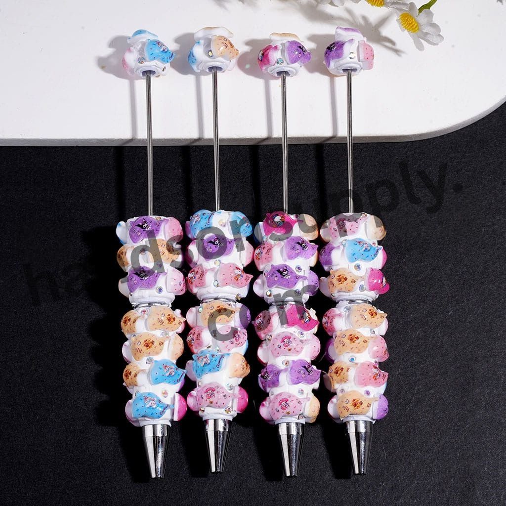 Cute Cartoon Character Cap Series Beadable Clay Pens with AB Rhinestone
