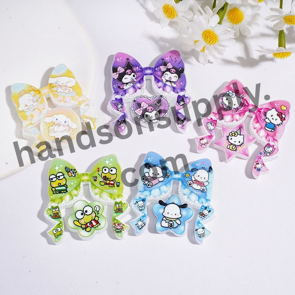 Cute Adorable Character Series Printed Bow Bow & Star Ornament, Acrylic Beads Random Mix (Please Read Description)