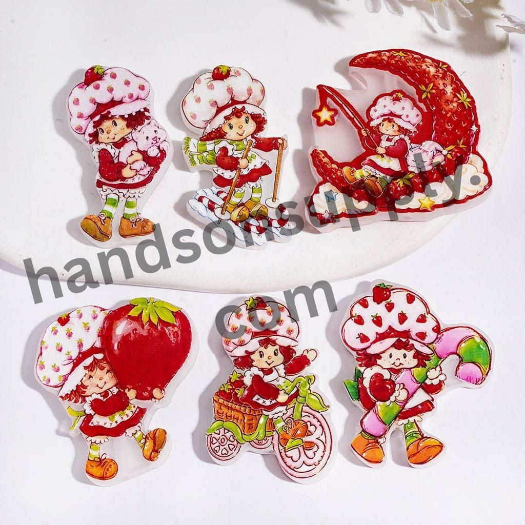 Adorable Berry Girl Character in Red & Pink Series Acrylic Beads, Variant Designs, Multi-Color Random Mix