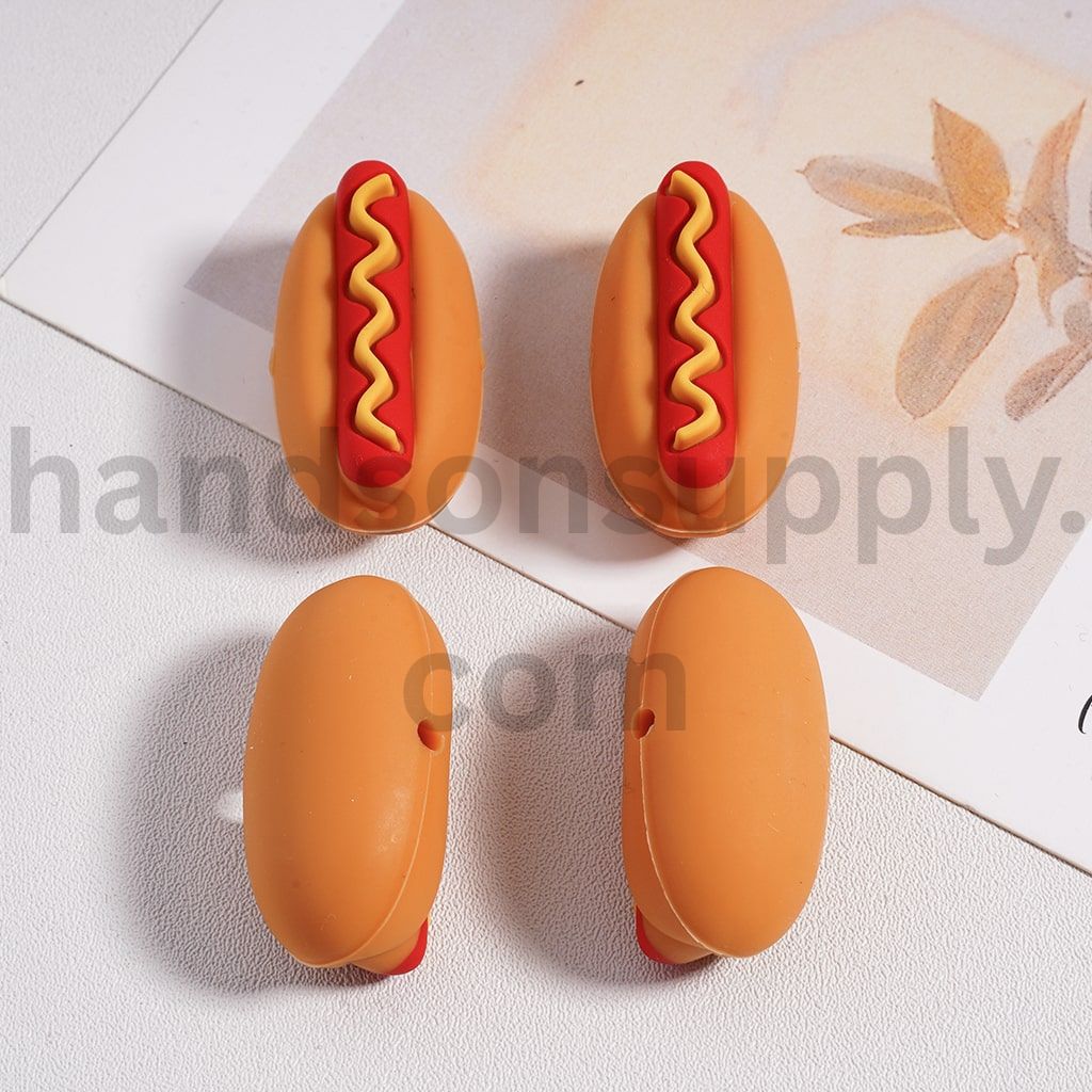 3D Fast Food Themes Hot Dog, Pizza, Coke, Cola Fun Food Charm Set Silicone Focal Beads