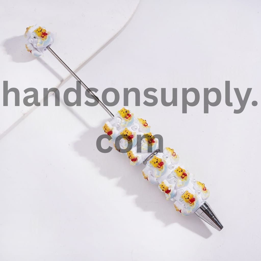 Cute Animation Animal Beadable Clay Pens with Sitting Umbrella Design and White Pearls