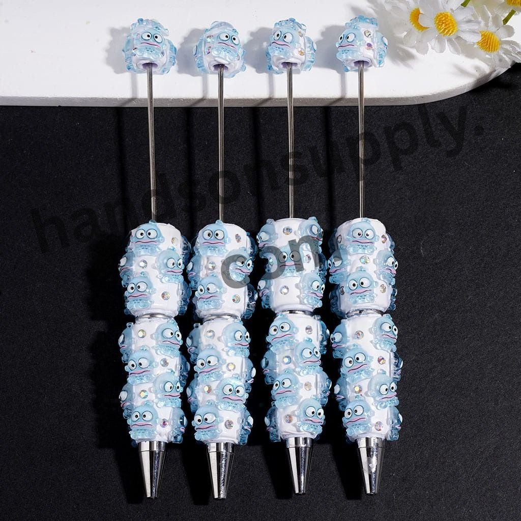 Cute Ugly Fish Series Beadable Clay Pens with AB Rhinestones on White Background