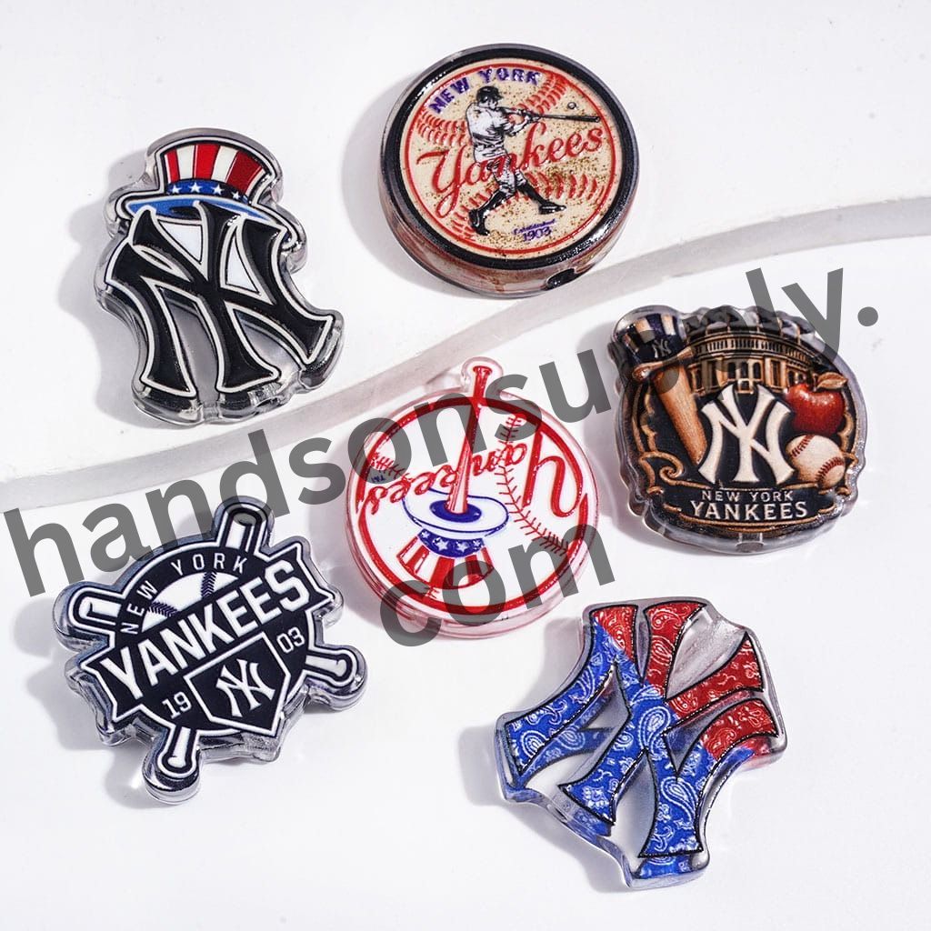 NY American Baseball Team Logo Design Semi-Clear Acrylic Beads, Random Mix