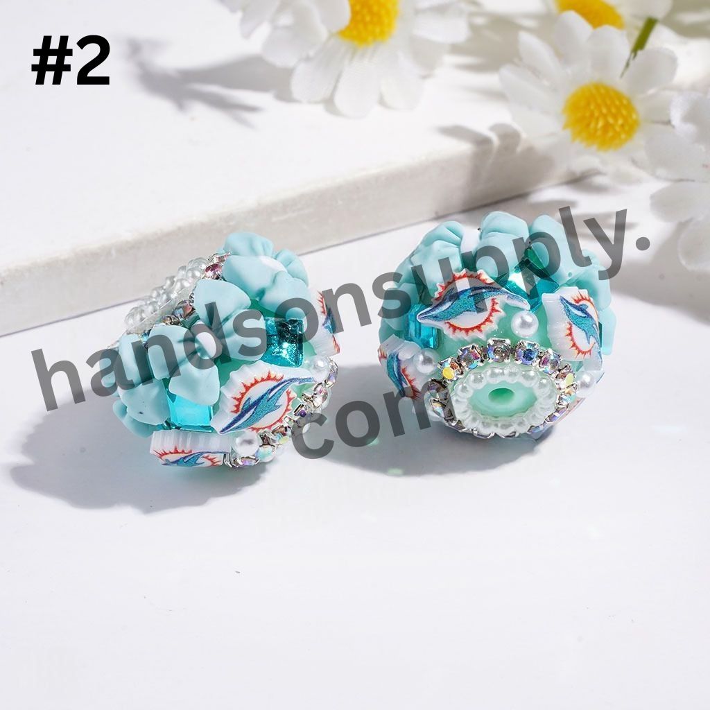 Adorable American Football Team Rose Bowtie with Crystal, Pearl & AB Rhinestone Chain Handcrafted Acrylic Beads, 21MM
