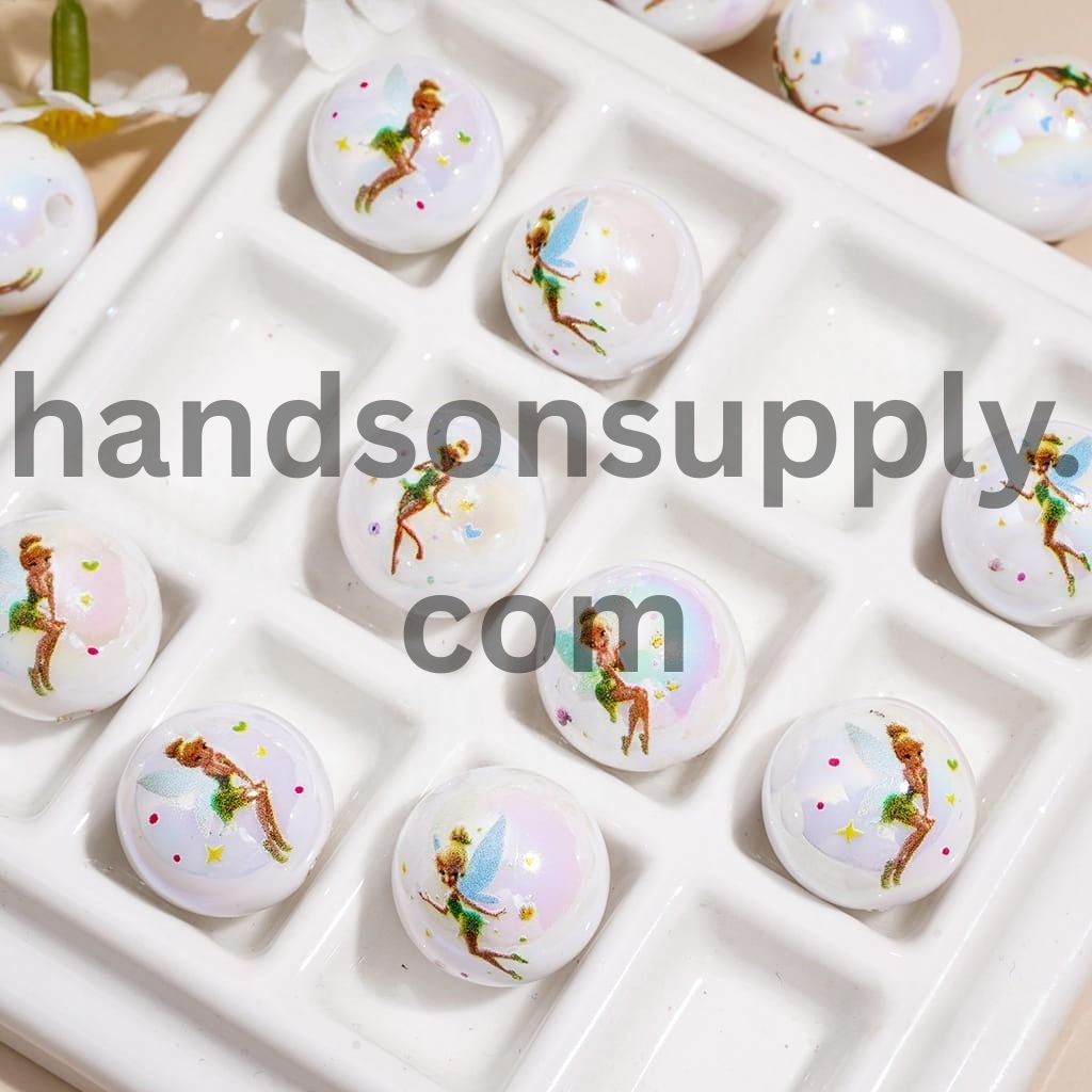 UV Coating Flying Fairy Character Prints on Round Acrylic Beads for Bracelets 16MM Random Mix