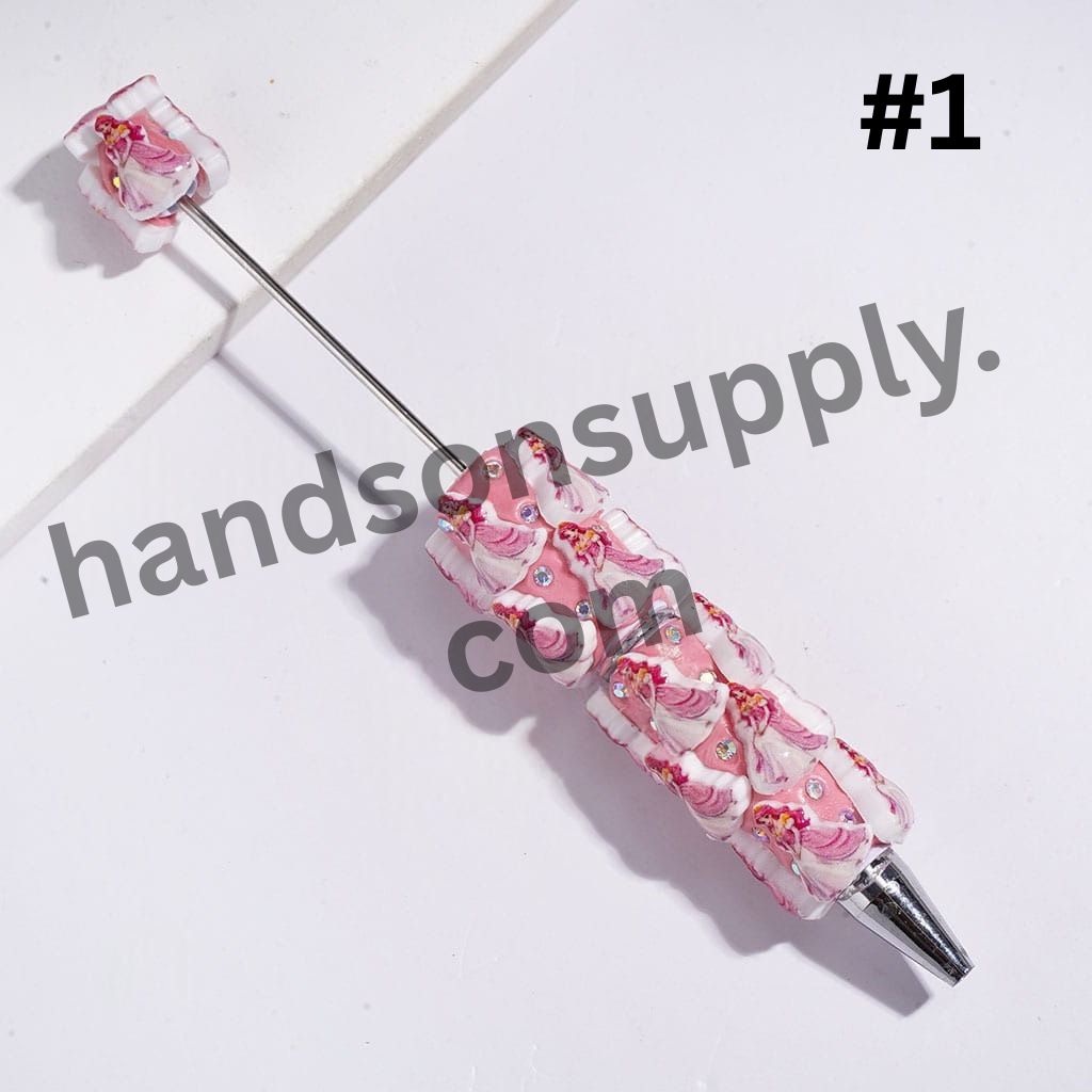 Cute Disney Classic Animation Pretty Princess Character Series with AB Rhinestones, Beadable Clay Pens, Assorted Designs, Random Mix