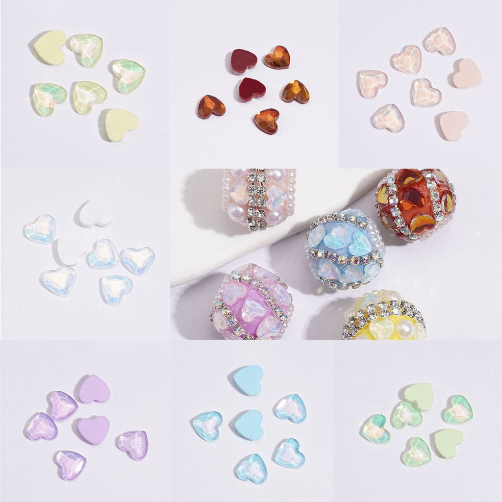DIY Heart Rhinestones Charms for Jewelry Accessories Rhinestones Adding, 6*5.5MM Multi-Color