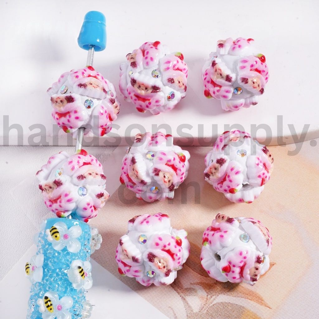 Strawberry Girl Round Clay Beads with AB Rhinestones 20mm