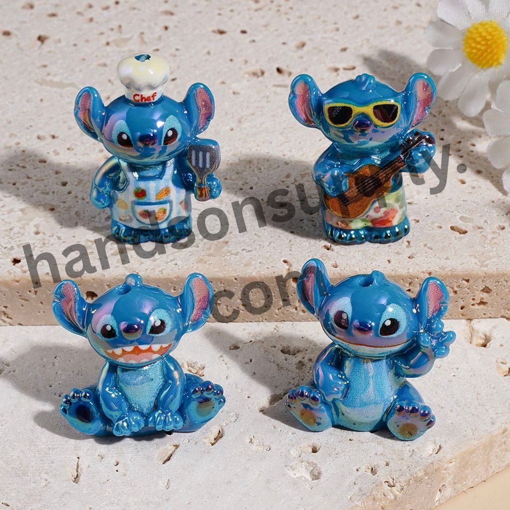 UV-Coated Cute Blue Alien in Diverse Styles Character Series, Acrylic Beads, Assorted Designs, Random Mix