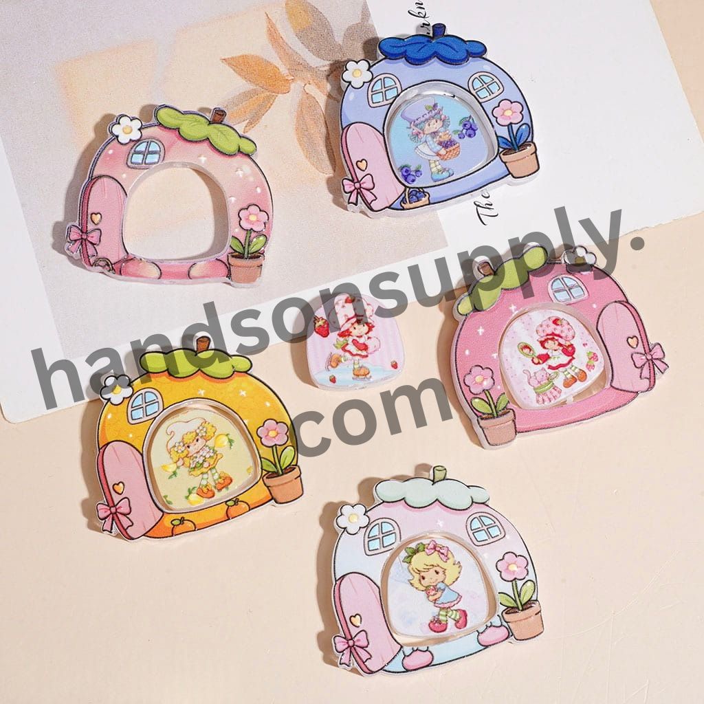 Cute Berry Girl Series Door Design Frame & Archway Shaped Acrylic Piece, Cartoon Character Design, Multi-Color Random Mix, 39×35MM