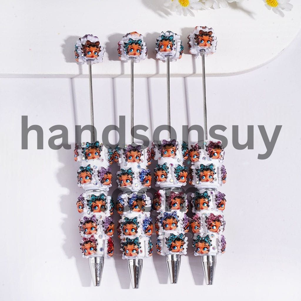 Leopard-Patterned Hairband Cute Vintage Old Girl Character on Flat Round with AB Rhinestones, Beadable Clay Pens