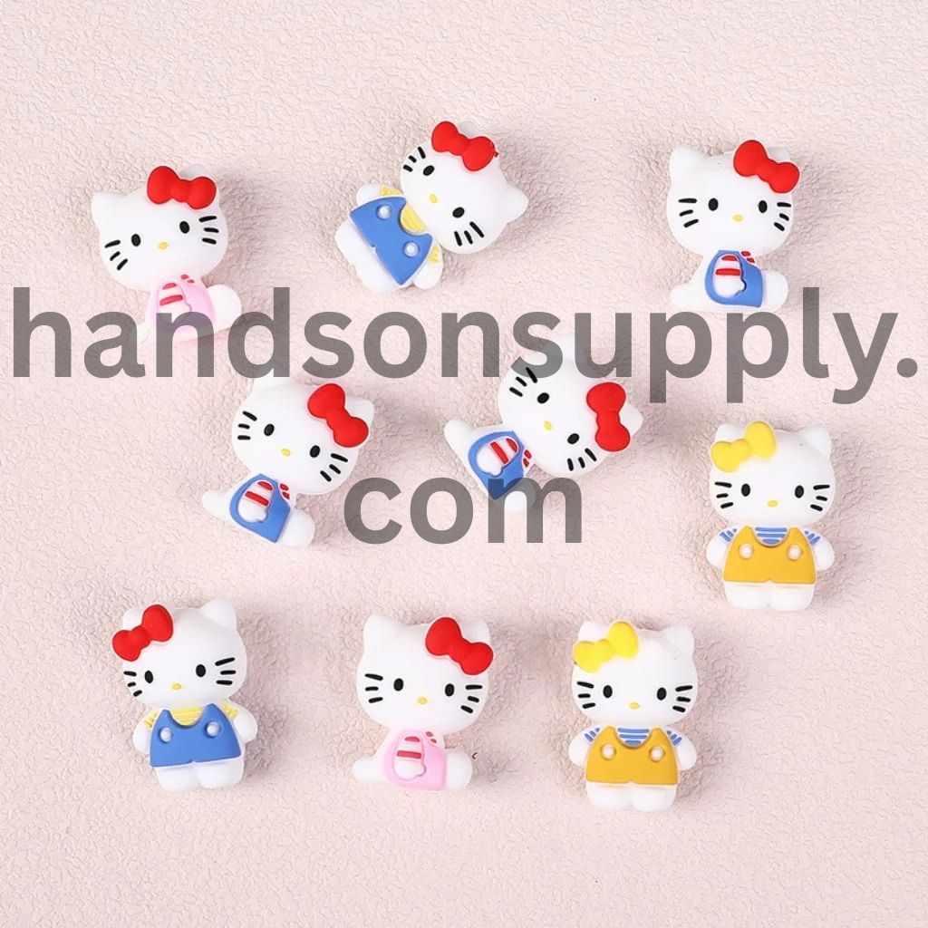 Adorable 3D Cute Cat Character with Bowtie Silicone Focal Beads