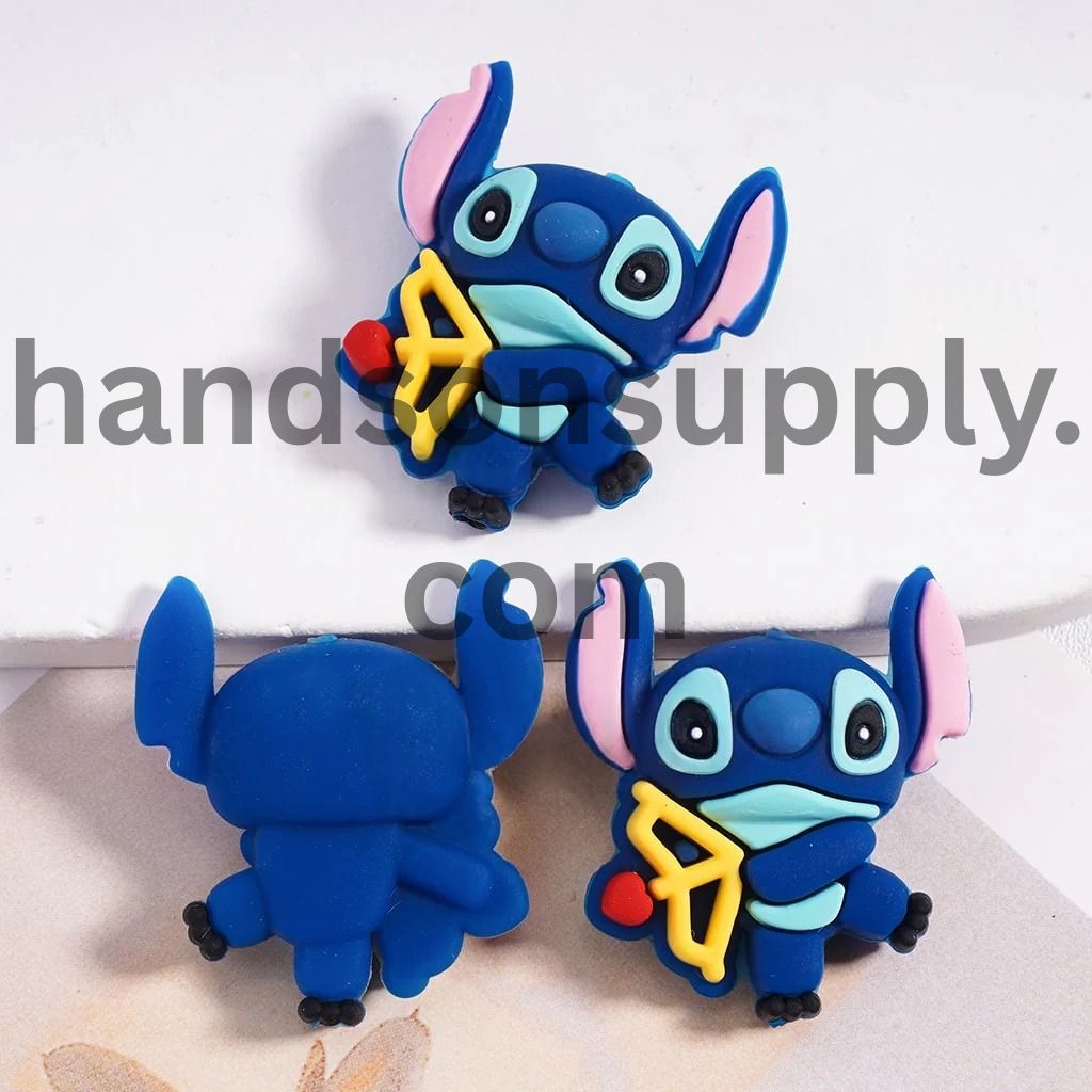 3D Girl and Boy Blue Monster Holding Cupid's Arrow Valentine's Day, Pink and Blue Silicone Focal Beads