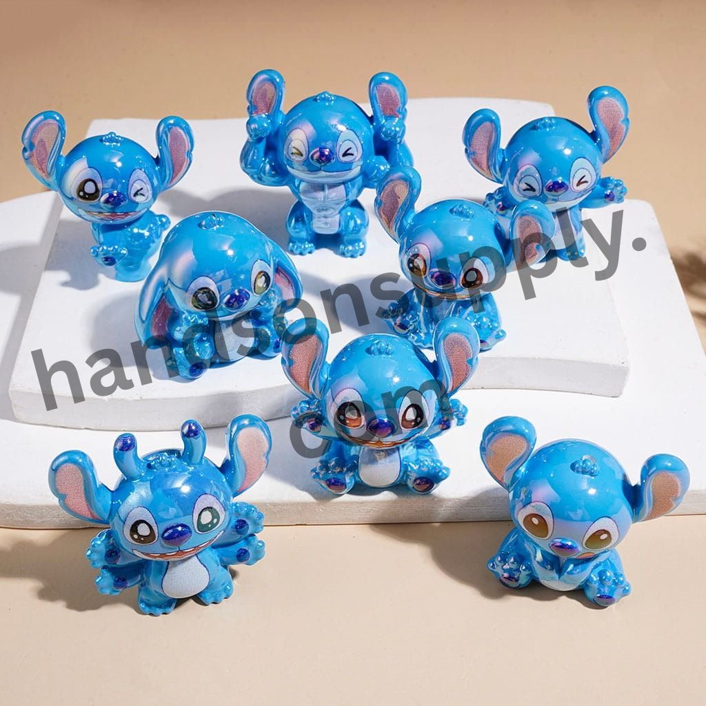 UV-Coated Cute Blue Monster Alien Character in Diverse Styles Acrylic Beads, Random Mix