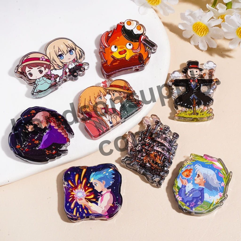Whimsical Flying Castle Fantasy Character Series, Semi-Clear Acrylic Beads, Random Mix