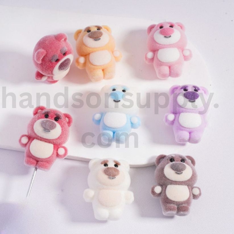 Flocked Cute Bear Toy Store Acrylic Beads Pen Toppers Pendants Jewelry Accessories Multi-Color 33*39MM