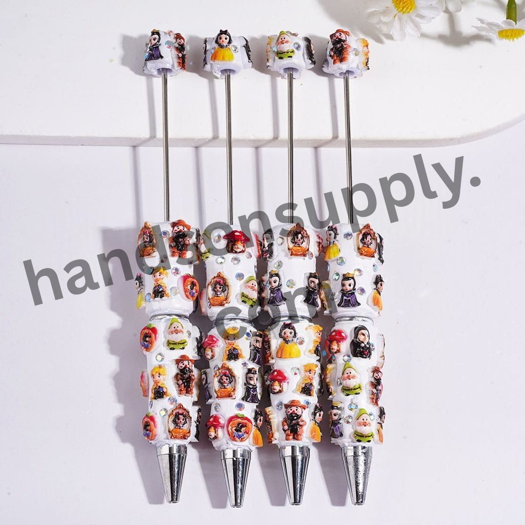 Cute Classic Princess & White Snow and Seven Gnome Elf Character Beadable Clay Pens with AB Rhinestone