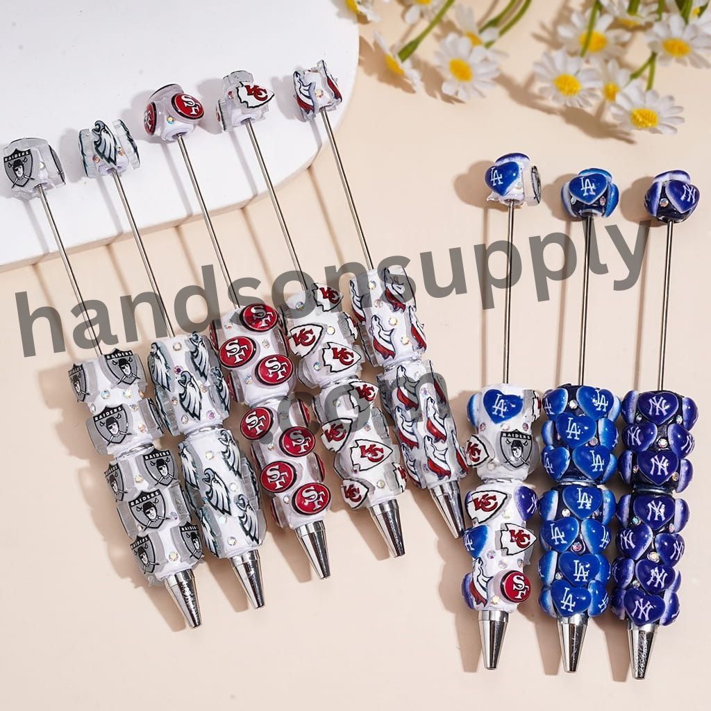 USA Football Team & Baseball Heart Design Series with Sparkling AB Rhinestone Beadable Clay Pens