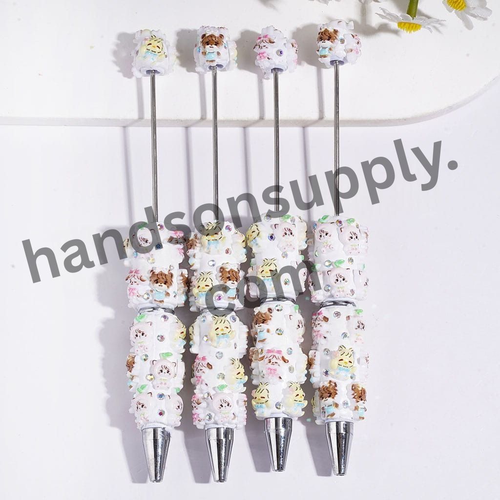 Cute Bird Dog Cat Animal Series White Color Beadable Clay Pens with Rhinestones