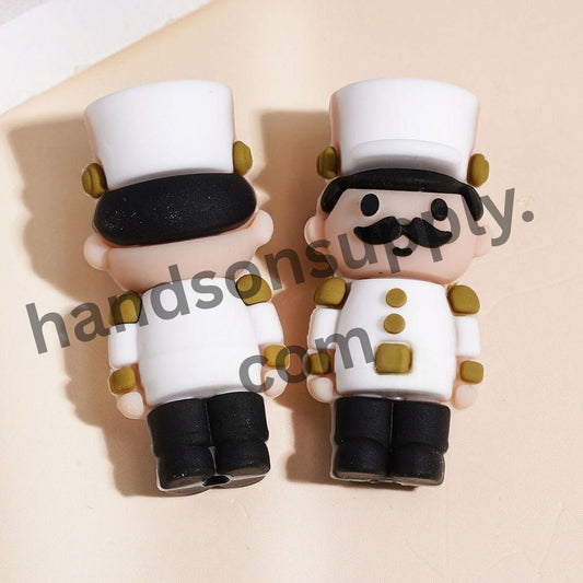 3D Military Guard Wooden Nutcracker Soldier Silicone Focal Beads, Multi Colors Random Mixvv