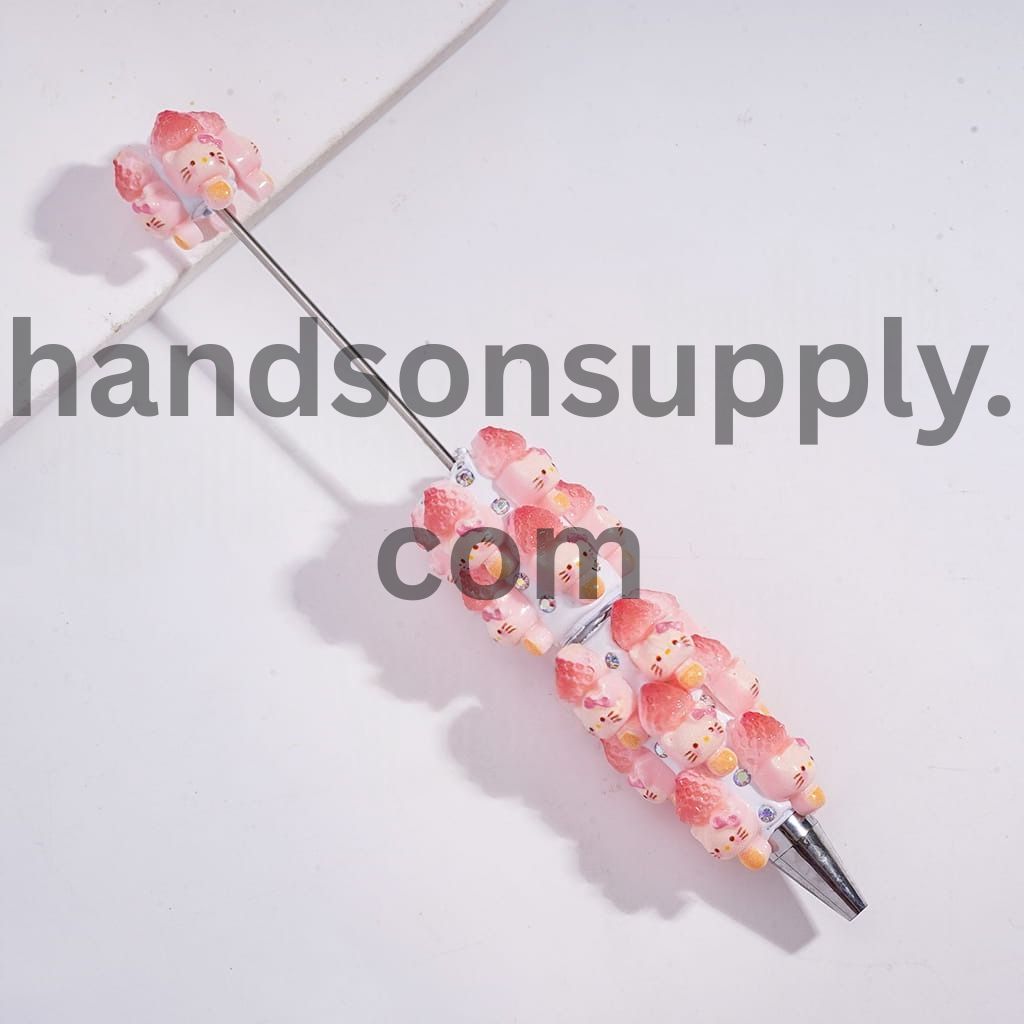 Dorable Cat Theme with AB Rhinestones and White Pearl Beadable Pen Strawberry & Dessert Charms