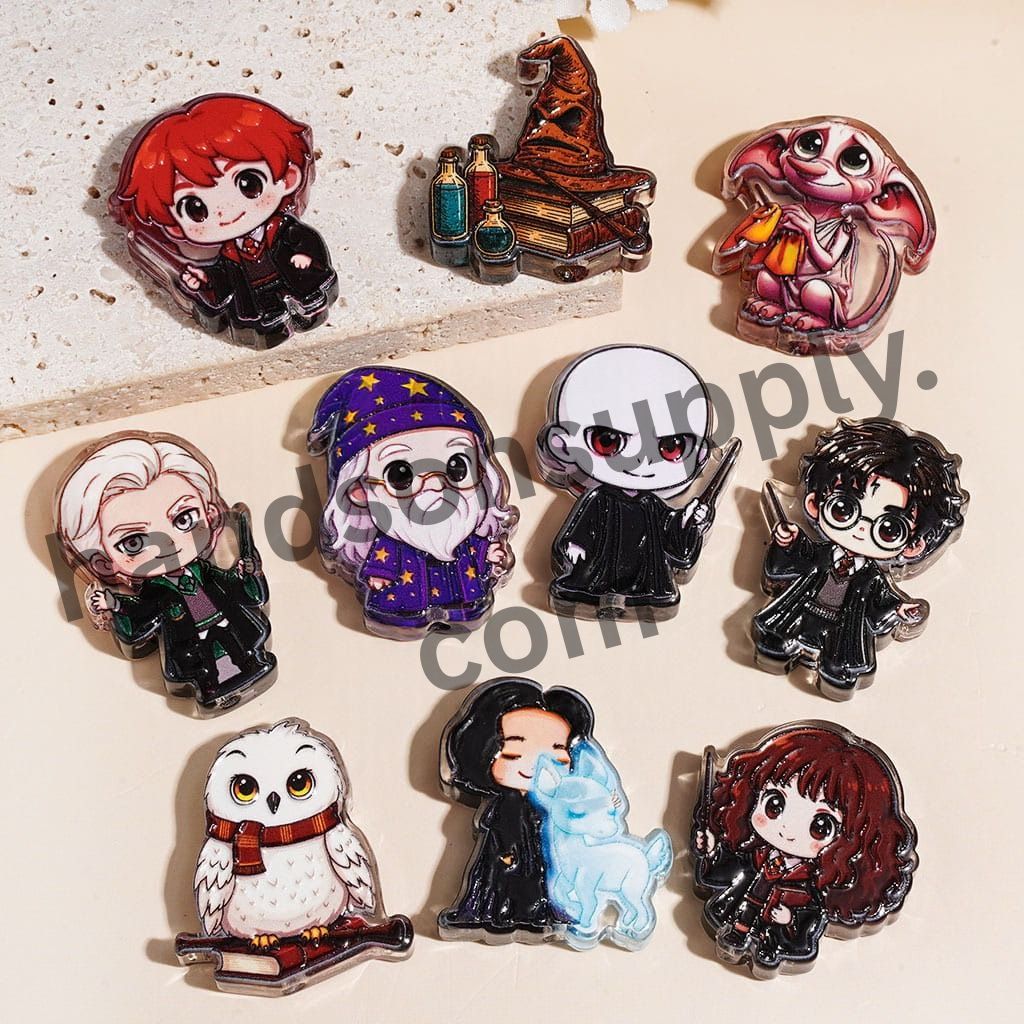 Wizard School Magic Character Semi-Clear Acrylic Beads, Assorted Designs, Random Mix