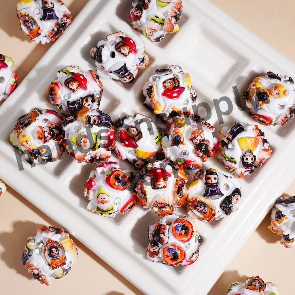 Princess Fairy & Villain Characters with Mushroom House Clay Beads, AB Rhinestones, 18MM