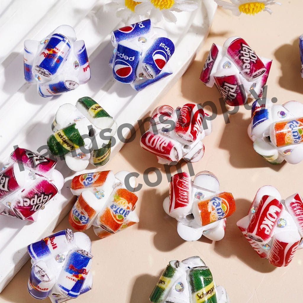 Soda Can Drinks Design Clay Beads with AB Rhinestones, 20MM, Assorted Colors, Random Mix