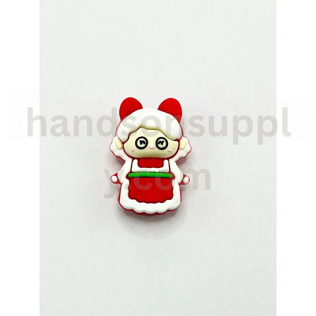 3D Girl in Christmas Outfit Festive Silicone Focal Beads