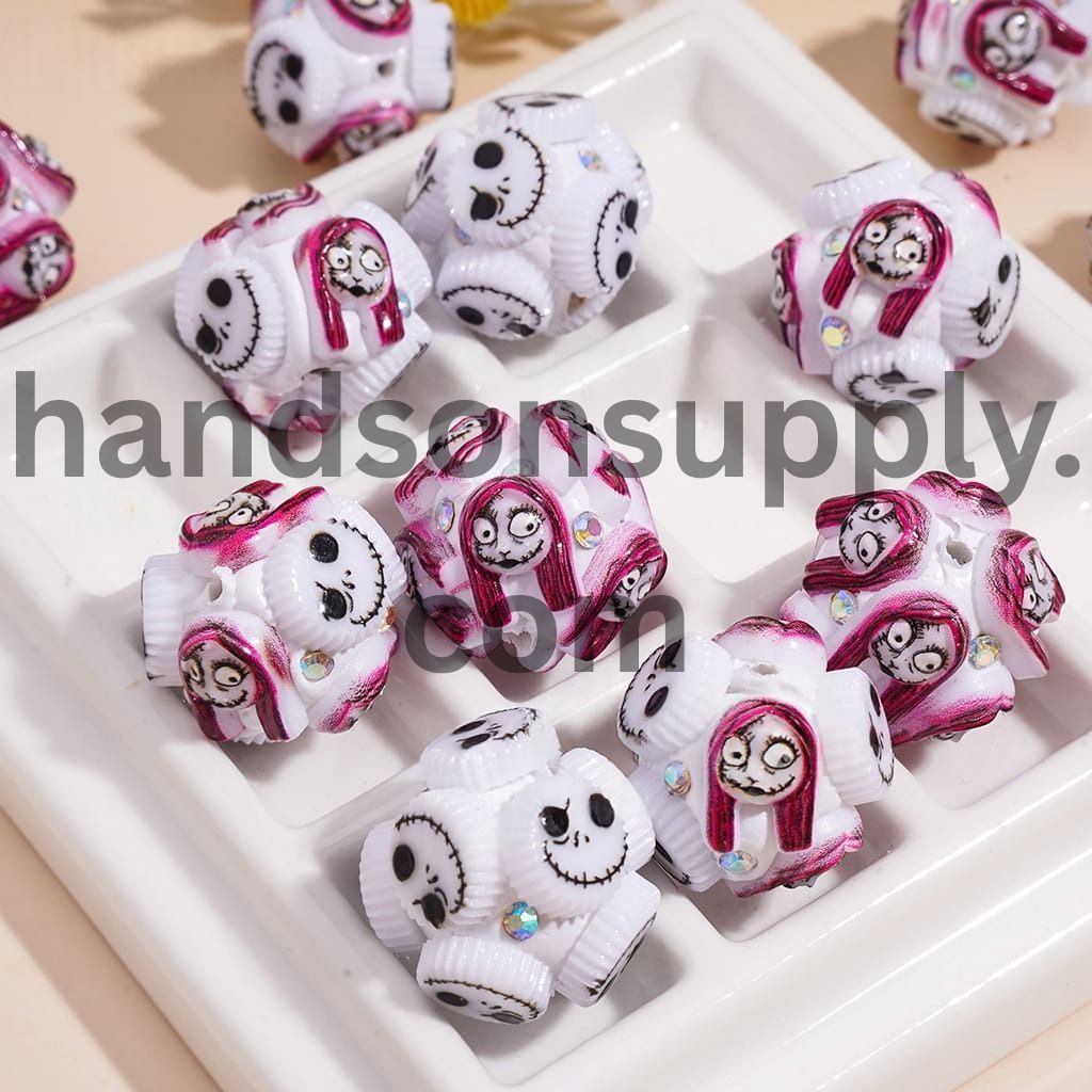 Halloween Skeleton Couple Character Series Clay Beads with AB Rhinestones 20MM Random Mix