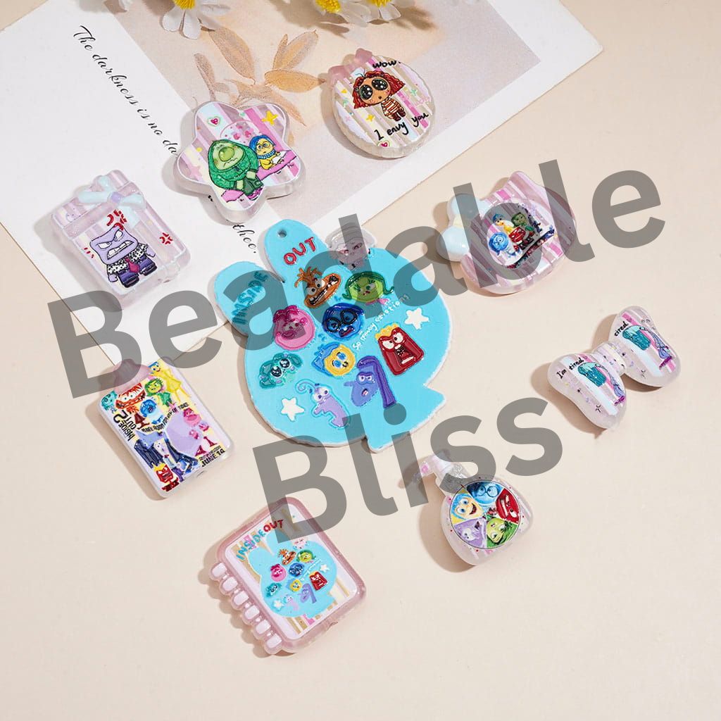 Acrylic Beads Pendant w Classic Animation Five Emotion Character Series Print Random Mix