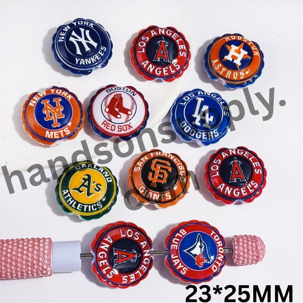 Sporty American Baseball Team Logo Series with Round Shaped with Wavy Border Acrylic Beads, 23*25MM