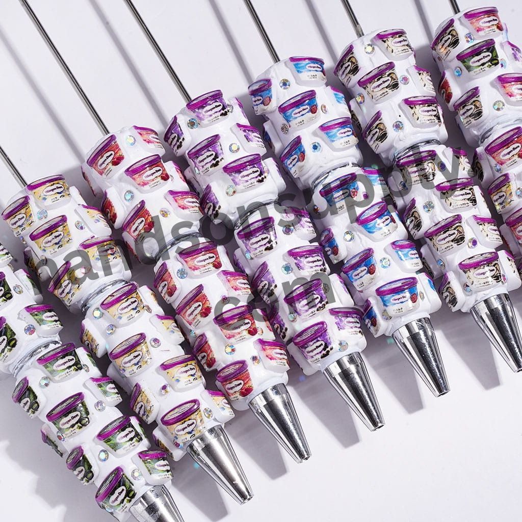 Sweet Diverse Flavored Ice Cream Cup Beadable Clay Pen with AB Rhinestones Random Mix