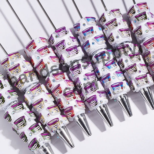 Sweet Diverse Flavored Ice Cream Cup Beadable Clay Pen with AB Rhinestones Random Mix
