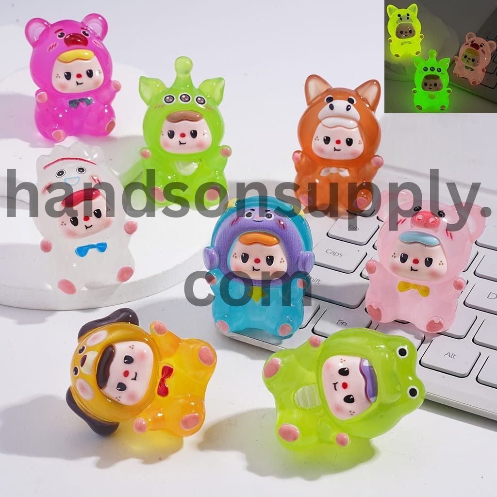 Luminous Toy Adventure Character Hat Series in Jelly Colors, Acrylic Figurine Baby Beads Random Mix