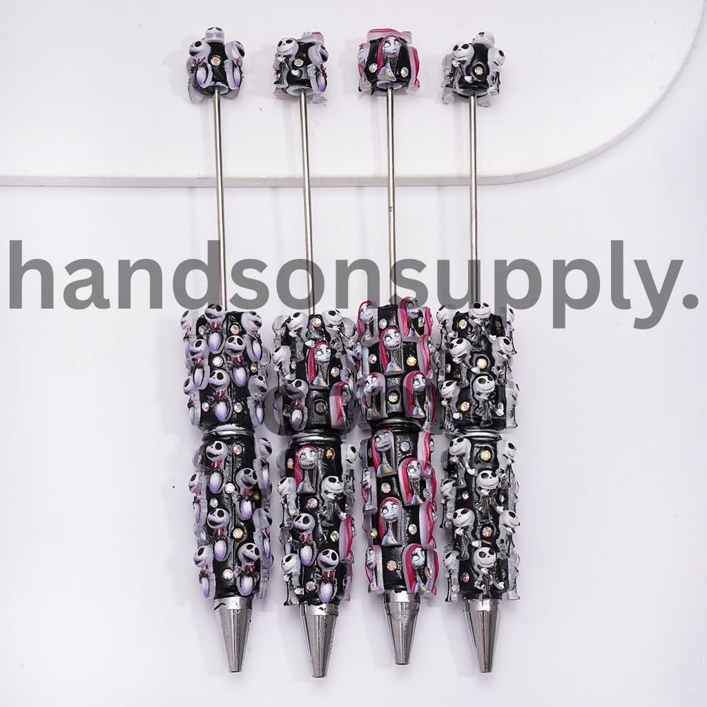 Skull Skeleton Couple Character Series and AB Rhinestones Halloween Theme Beadable Clay Pens