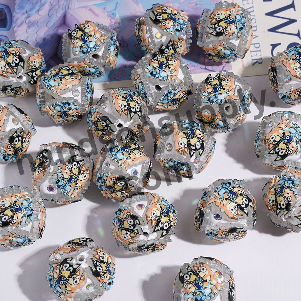 Cute Cartoon Blue Dog Character Series Clay Beads with AB Rhinestones, 19MM