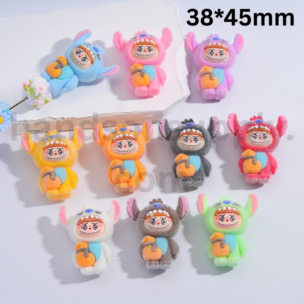 Flocked Labub with Wings Multi-Color Acrylic Beads 31*47MM, Random Mix