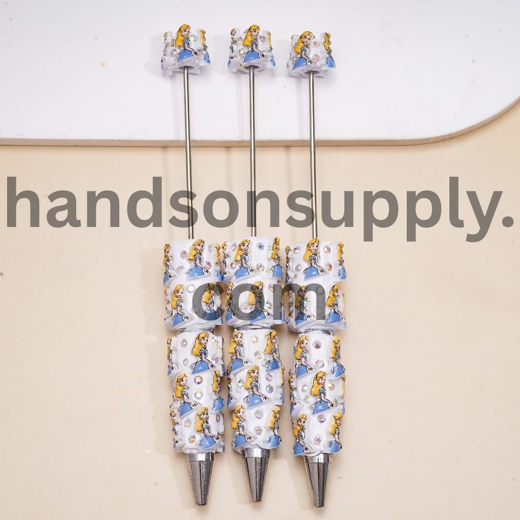 Cute Yellow Haired Girl Character & AB Rhinestones Beadable Clay Pens