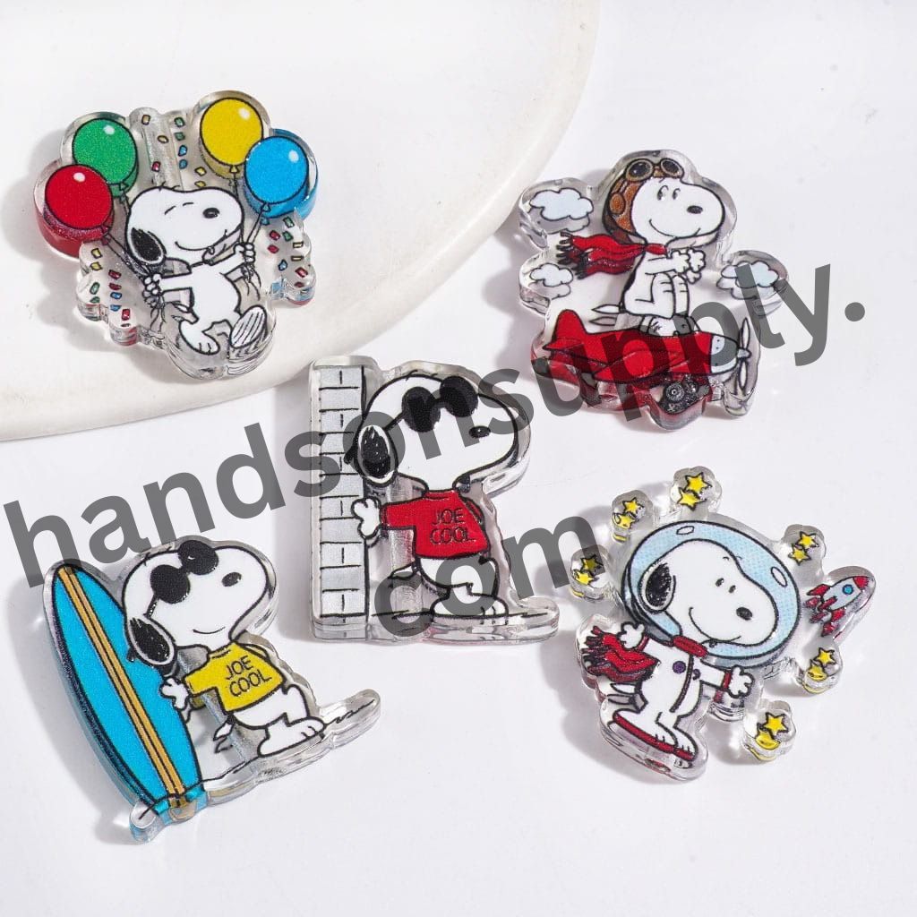 Adorable Beagle Dog Character Series Printed Semi-Clear Acrylic Beads, Random Mix