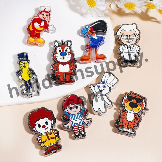 Cute Classic Oat Breakfast Fast Food Mascot & Cartoon Character Printed Acrylic Beads Pendants, Multi Colors Random Mix