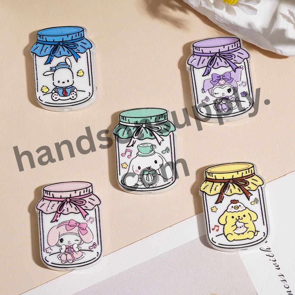 Cute Cartoon Animal Character Jar Wishing Bottle with Adorable Character and Dog, Acrylic Beads, 22*30MM, Multi-Color, Random Mix