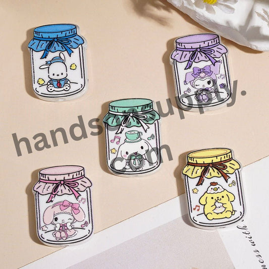 Cute Cartoon Animal Character Jar Wishing Bottle with Adorable Character and Dog, Acrylic Beads, 22*30MM, Multi-Color, Random Mix