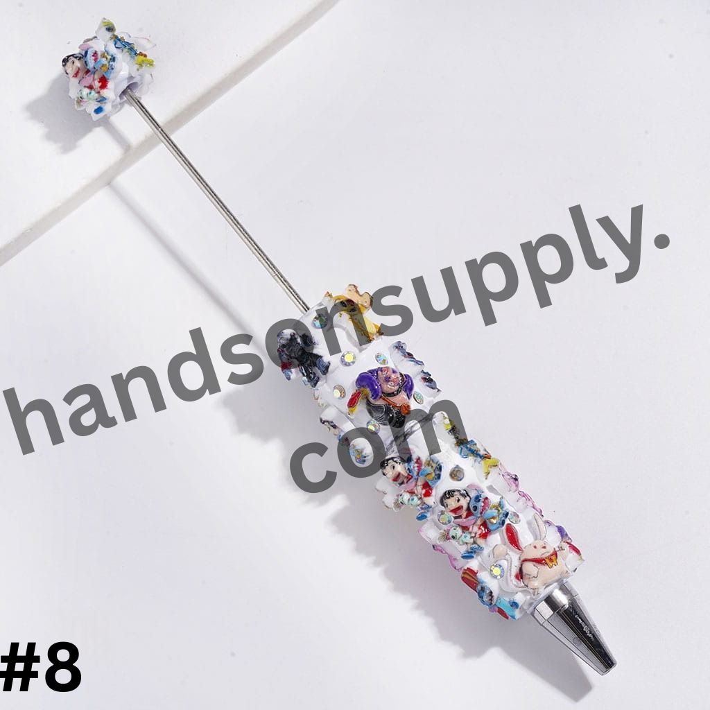 Cute Monster Character Series Design with Sparkling AB Rhinestones Beadable Clay Pens