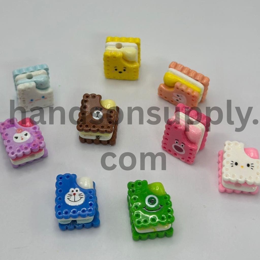 Cute Cartoon Animal Friends Rectangle Cookie Biscuit with Cream Resin Beads Random Mix 11*17mm