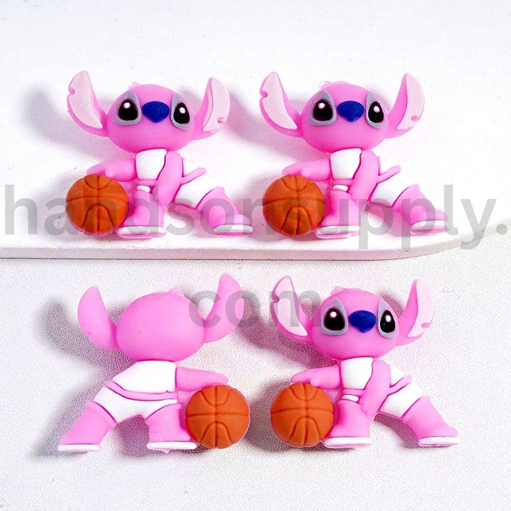 3D Sporty Cartoon Pink & Blue Stic Ange Playing Basketball Silicone Focal Beads